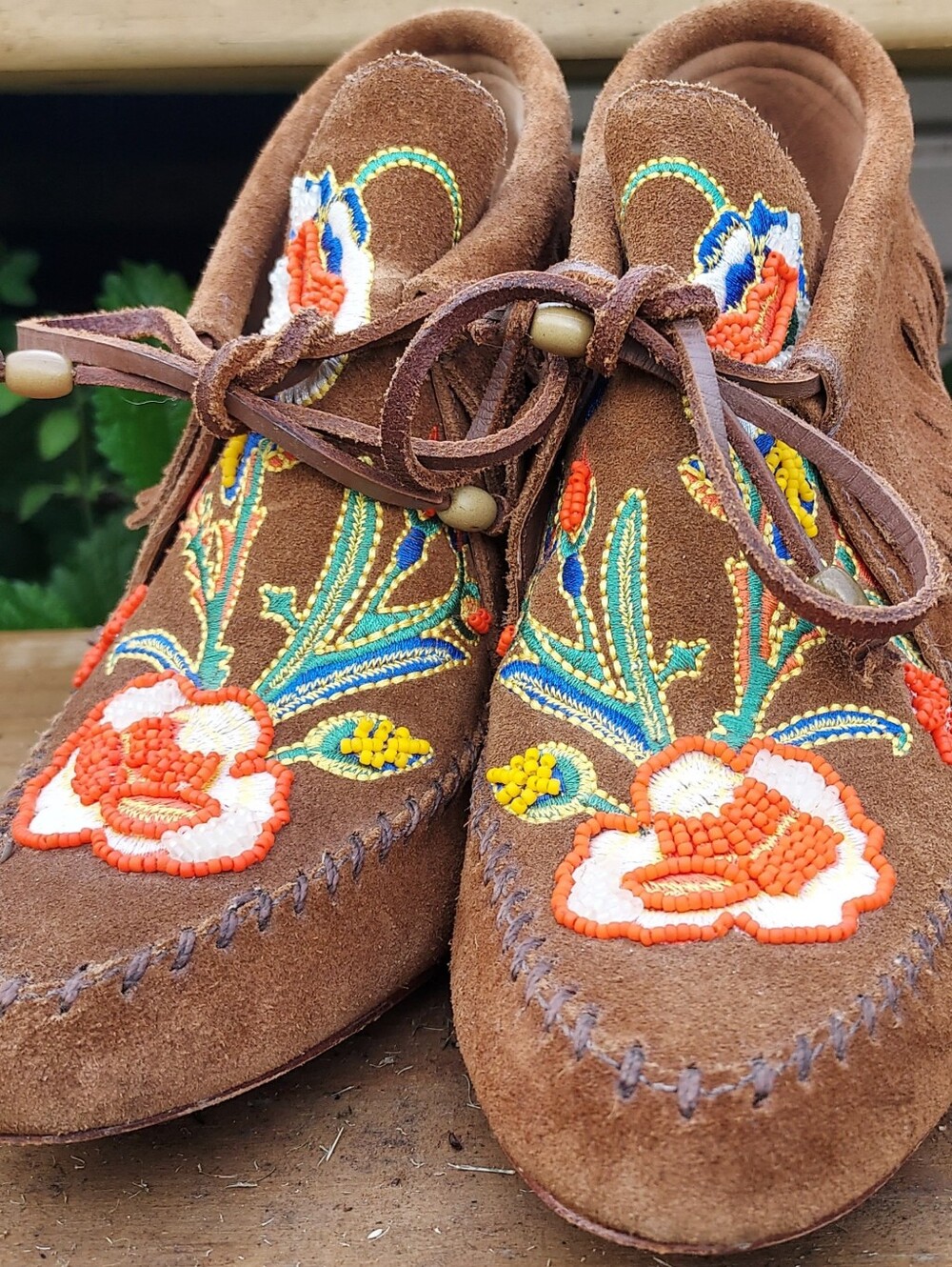 Tory Burch Brown Suede Beaded and Embroidered Moccasin Boots Size 6.5